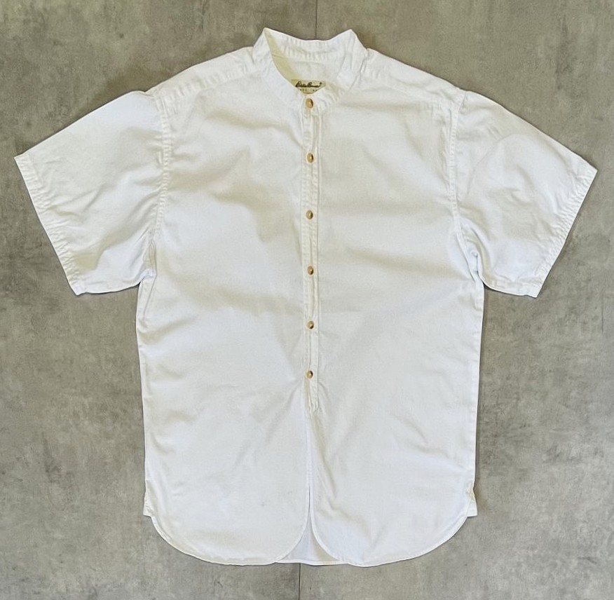 画像: 90'S EDDIE BAUER 白タグ オックスフォード マチ付き 半袖 バンドカラーシャツ ホワイト (VINTAGE) 「S/S Shirt」入荷しました。