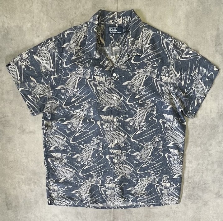画像: 90'S RALPH LAUREN リネン/コットン 半袖 オープンカラーシャツ インディゴ/鯉柄 (VINTAGE) 「S/S Shirt」入荷しました。