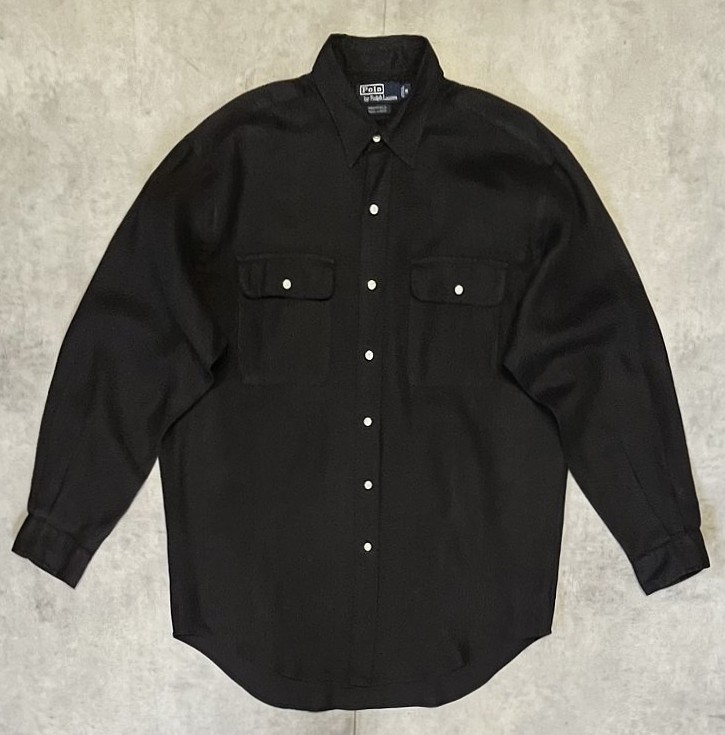 画像: 90'S RALPH LAUREN "WHITFIELD" ロゴ無し フラップポケット リネンシャツ ブラック (MINT CONDITION) 「L/S Shirt」入荷しました。