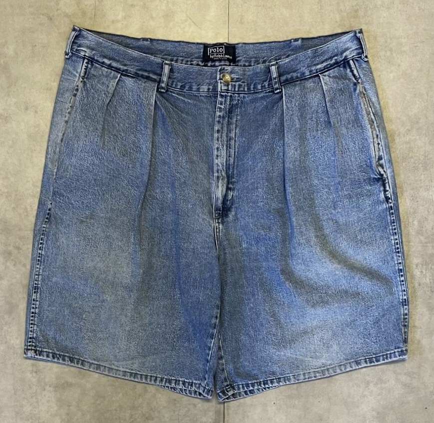 画像: 90'S RALPH LAUREN "ボックスロゴ" ツープリーツ デニムショーツ インディゴ USA製 (VINTAGE) 「Shorts」入荷しました。