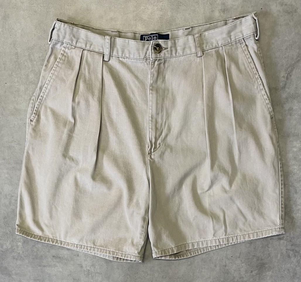 画像: 90'S RALPH LAUREN "ボックスロゴ" ツープリーツ チノショーツ ベージュ (VINTAGE) 「Shorts」入荷しました。