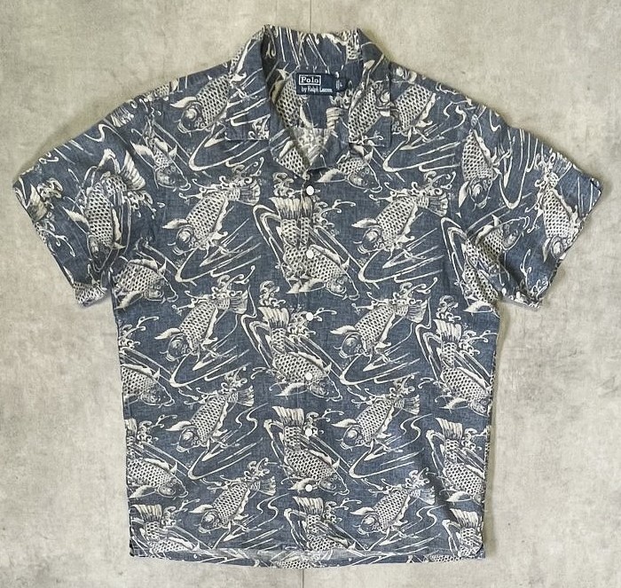 画像: 90'S RALPH LAUREN リネン/コットン 半袖 オープンカラーシャツ インディゴ/鯉柄 (VINTAGE)「S/S Shirt」入荷しました。