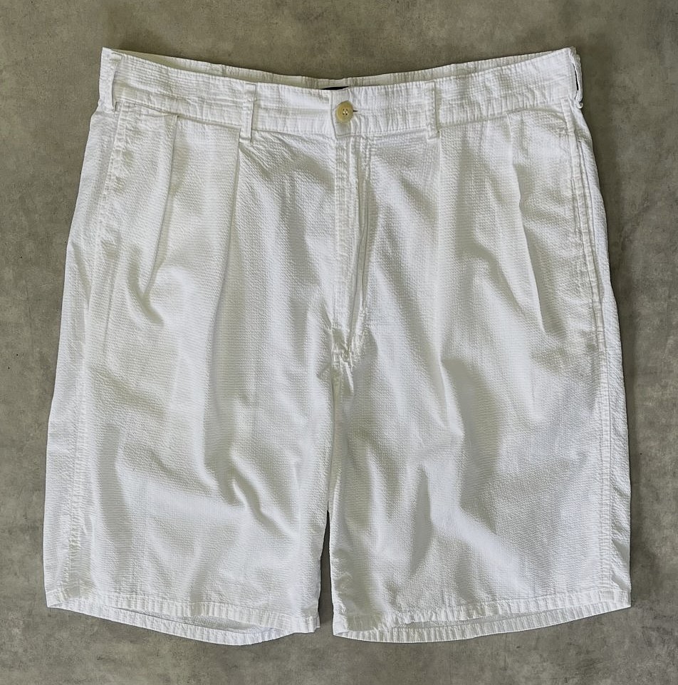 画像: 90'S RALPH LAUREN ツープリーツ シアサッカーショーツ ホワイト TALONジップ USA製 (VINTAGE)「Shorts」入荷しました。
