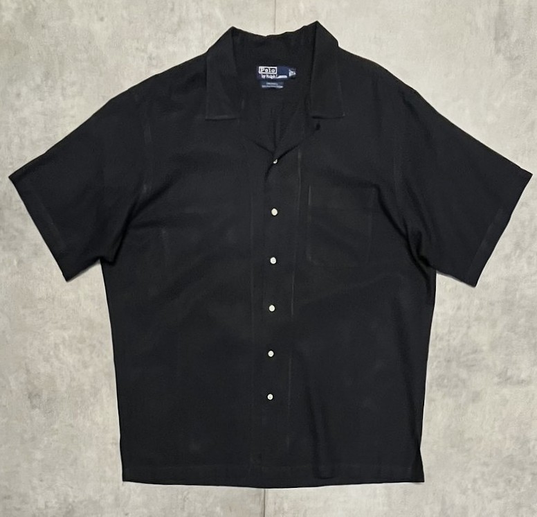 画像: 90'S RALPH LAUREN "CALDWELL" シルク/コットン ロゴ無し 半袖 オープンカラーシャツ ブラック (VINTAGE)「S/S Shirt」入荷しました。