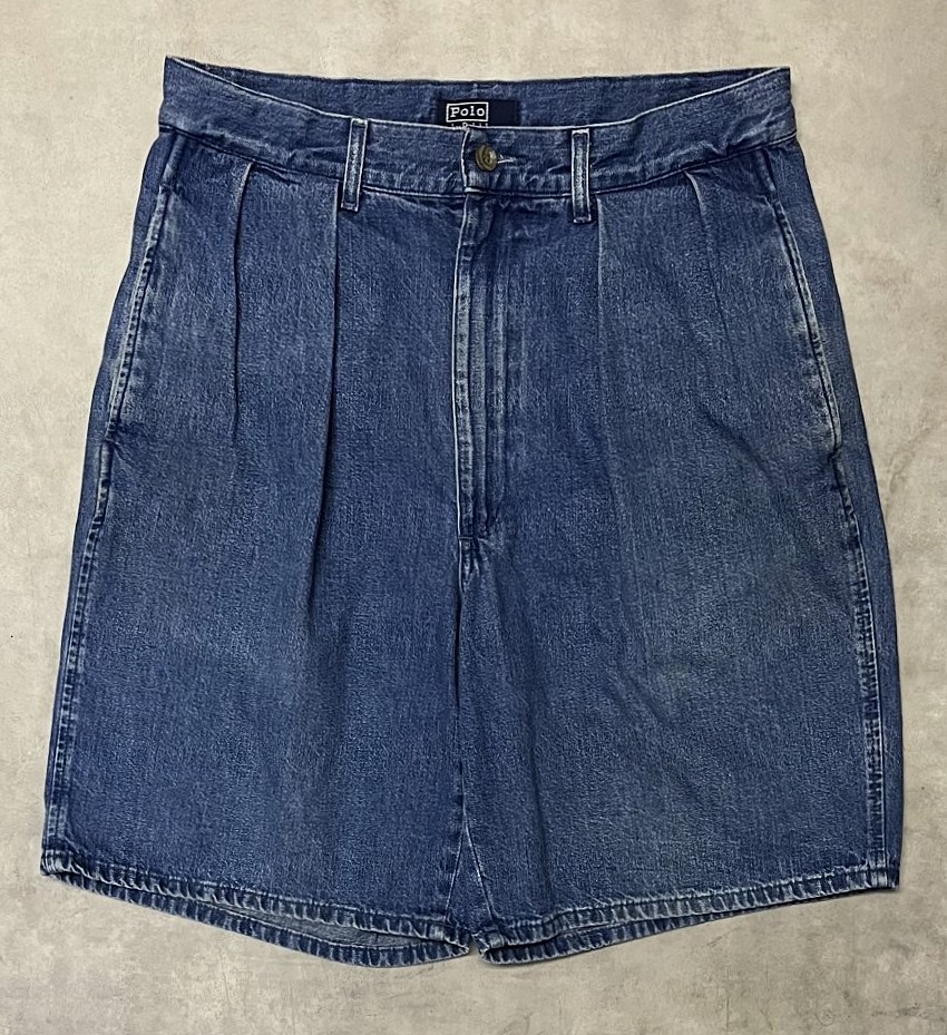 画像: 90'S RALPH LAUREN "ボックスロゴ" ツープリーツ デニムショーツ インディゴ USA製 (VINTAGE)「Shorts」入荷しました。
