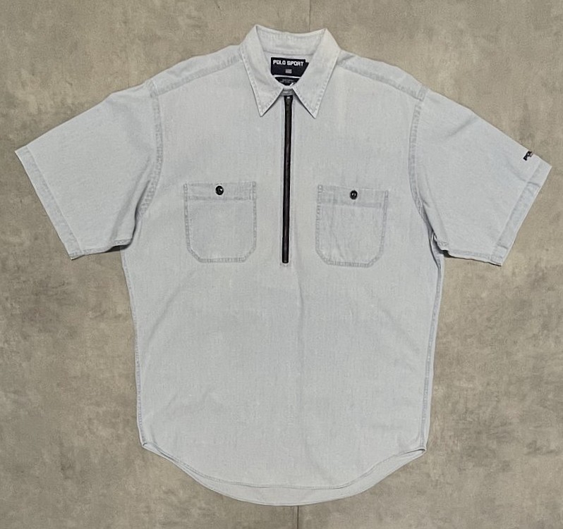 画像: 90'S RALPH LAUREN POLO SPORT チンスト付き ハーフジップ 半袖 シャンブレーシャツ ブルー (VINTAGE)「S/S Shirt」入荷しました。