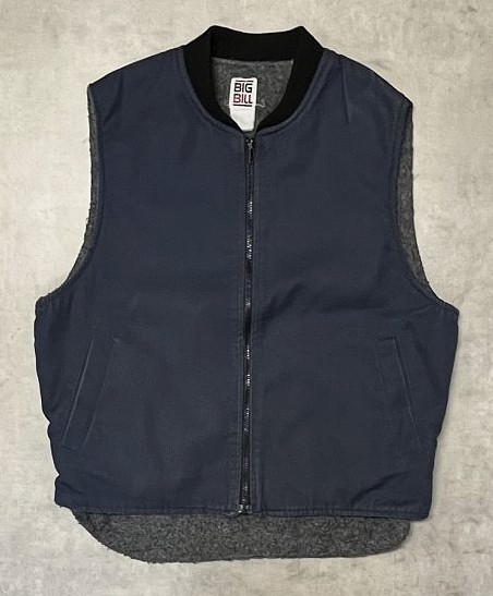 画像: 90'S BIG BILL 裏地ボア フルジップ キャンバスベスト ネイビー (VINTAGE)「No Sleeve」入荷しました。