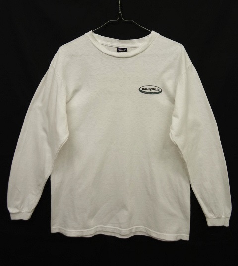 画像: 90'S PATAGONIA バックプリント ロゴ 黒タグ 長袖Tシャツ USA製 (USED)