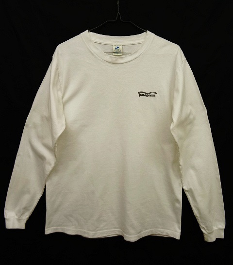 画像: PATAGONIA バックプリント ロゴ 長袖Tシャツ USA製 (USED)