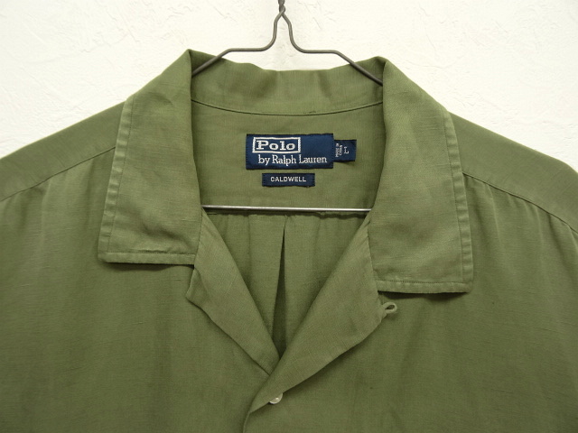 画像: 90'S RALPH LAUREN シルク/リネン オープンカラー 半袖シャツ OLIVE (VINTAGE)