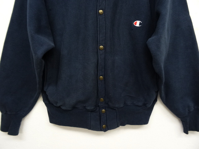 画像: 90'S CHAMPION 刺繍タグ リバースウィーブ スナップボタン カーディガン NAVY MEXICO製 (VINTAGE)