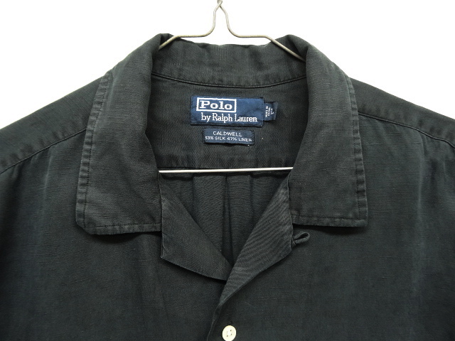 画像: 90'S RALPH LAUREN シルク/リネン 半袖 オープンカラーシャツ BLACK (VINTAGE)