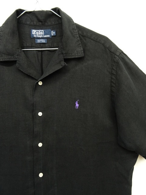 画像: 90'S RALPH LAUREN リネン 半袖 オープンカラーシャツ BLACK (VINTAGE)