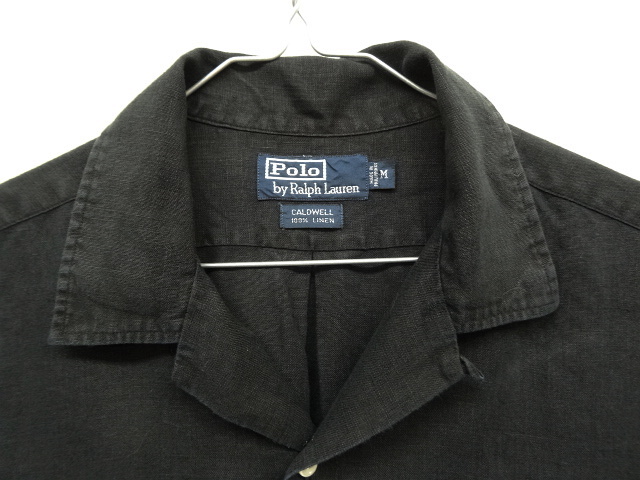 画像: 90'S RALPH LAUREN リネン 半袖 オープンカラーシャツ BLACK (VINTAGE)