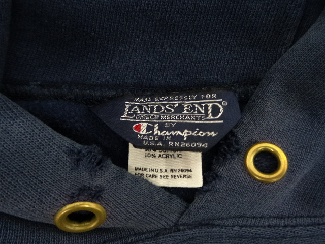 画像: 90'S CHAMPION x LANDS' END 目無し リバースウィーブ パーカー ネイビー USA製 (VINTAGE)