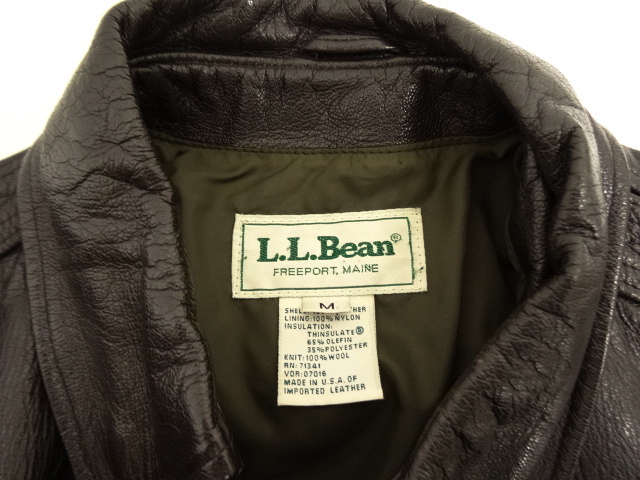 画像: 90'S LL Bean THINSULATE中綿入り レザー A-2 フライトジャケット ブラウン USA製 (VINTAGE)