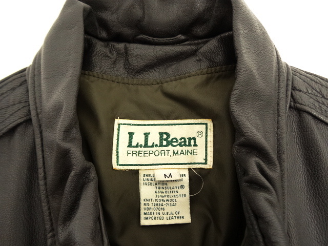 画像: 90'S LL Bean THINSULATE中綿入り レザー A-2 フライトジャケット ブラウン USA製 (VINTAGE)