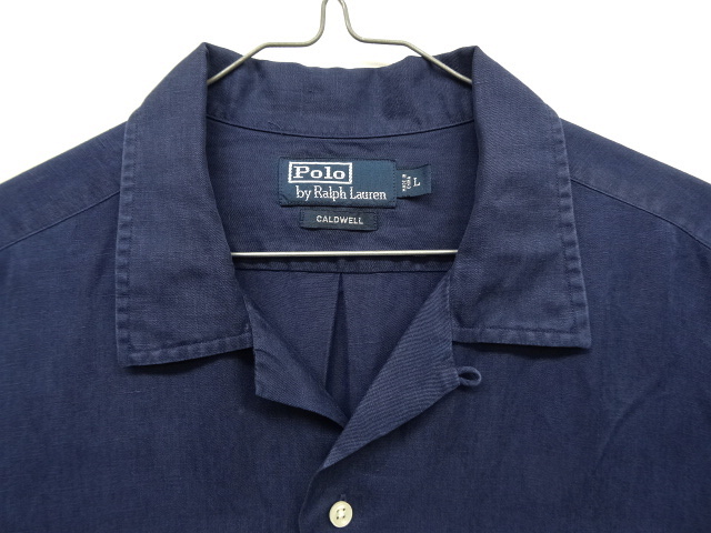 画像: 90'S RALPH LAUREN "CALDWELL" シルク/リネン 半袖 オープンカラーシャツ NAVY (VINTAGE)