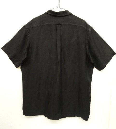 画像: 90'S RALPH LAUREN ヘリンボーン シルク/リネン 半袖 オープンカラーシャツ BLACK (VINTAGE)