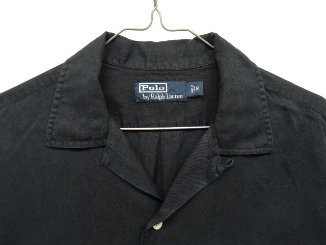 画像: 90'S RALPH LAUREN シルク/リネン 半袖 オープンカラーシャツ ブラック (VINTAGE)