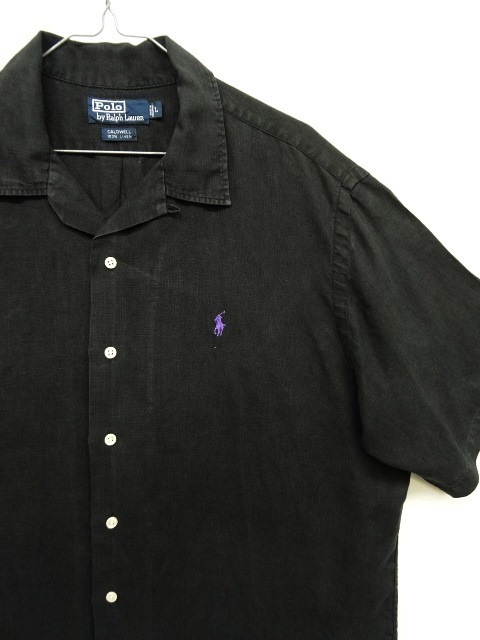 画像: 90'S RALPH LAUREN "CALDWELL" リネン 半袖 オープンカラーシャツ BLACK (VINTAGE)