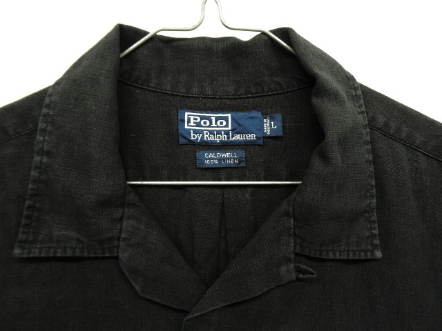 画像: 90'S RALPH LAUREN "CALDWELL" リネン 半袖 オープンカラーシャツ BLACK (VINTAGE)