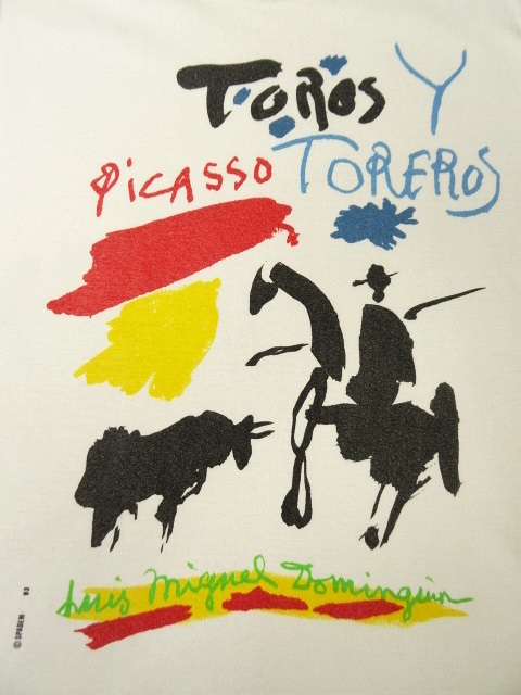 画像: 90'S PABLO PICASSO "TOROS Y TOREROS" 染み込みプリント Tシャツ スペイン製 (VINTAGE)