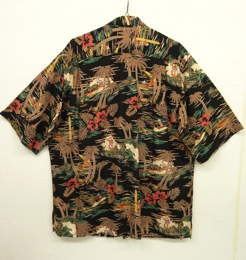 画像: 80'S REYN SPOONER "ALOHA SANTA" ダイヤモンドヘッドタグ レーヨン アロハシャツ BLACK (VINTAGE)