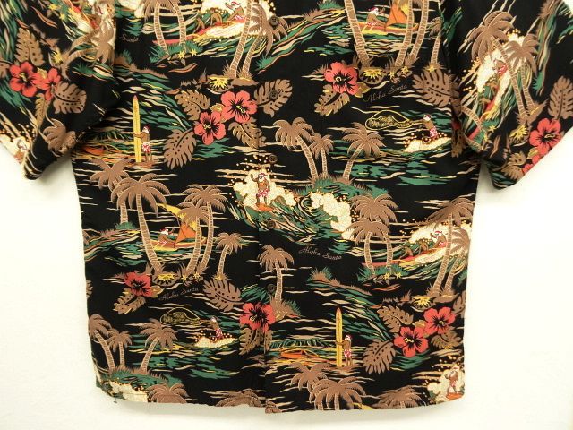 画像: 80'S REYN SPOONER "ALOHA SANTA" ダイヤモンドヘッドタグ レーヨン アロハシャツ BLACK (VINTAGE)