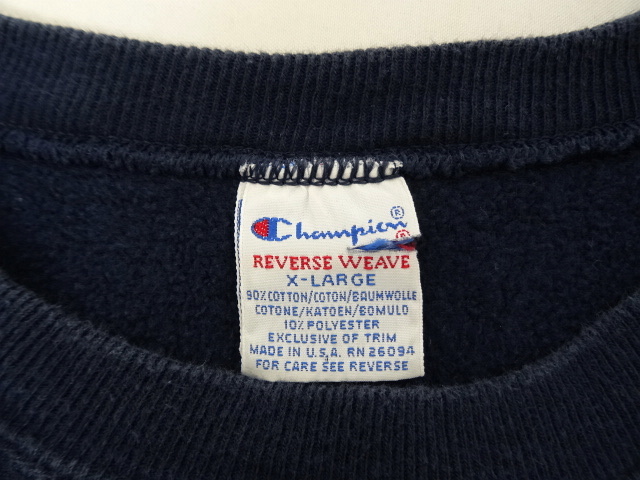 画像: 90'S CHAMPION 刺繍タグ リバースウィーブ 無地 ネイビー USA製 (VINTAGE)