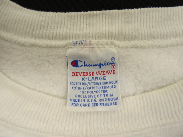画像: 90'S CHAMPION "Kellogg" 刺繍タグ リバースウィーブ オールホワイト USA製 (VINTAGE)