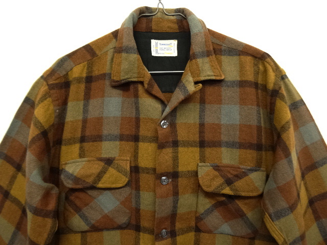 画像: 70'S TOWNCRAFT ウール オープンカラーシャツ チェック柄 (VINTAGE)