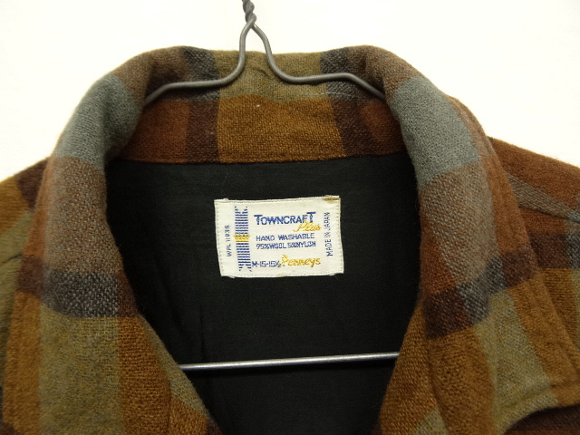 画像: 70'S TOWNCRAFT ウール オープンカラーシャツ チェック柄 (VINTAGE)