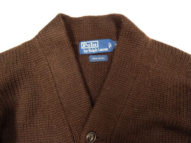 画像: RALPH LAUREN ウール Pレザー レタードカーディガン BROWN (VINTAGE)