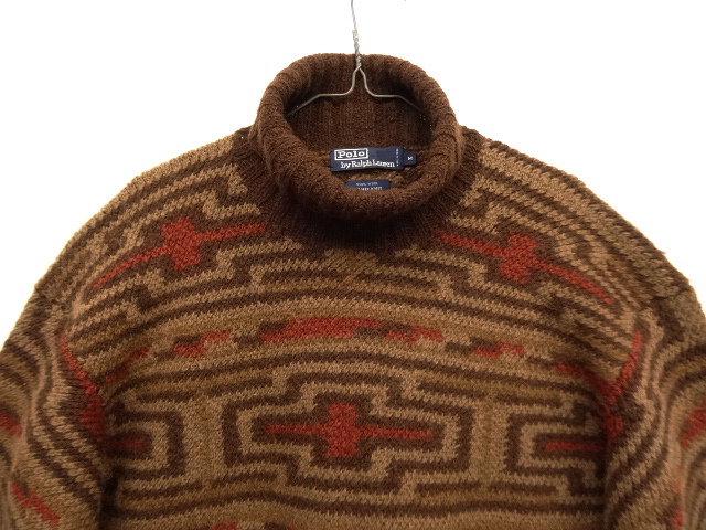 画像: 90'S RALPH LAUREN "HAND KNIT" タートルネック ニット ナバホ柄 (VINTAGE)