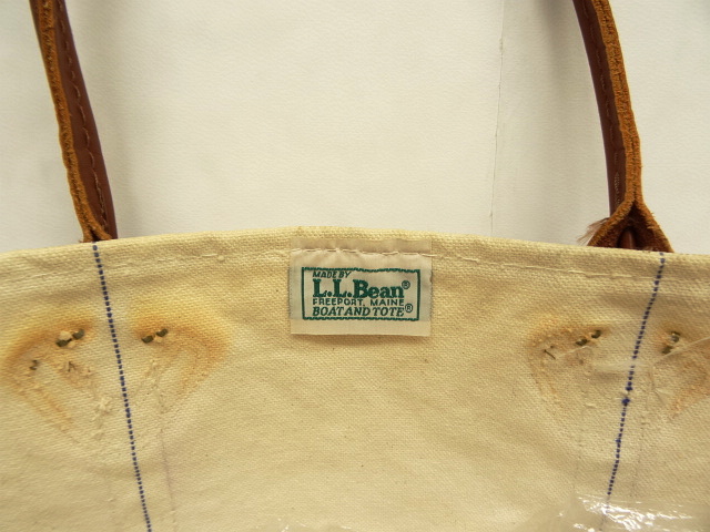 画像: 80'S LL Bean レザーハンドル キャンバス トートバッグ ネイビー/ホワイト USA製 (VINTAGE)