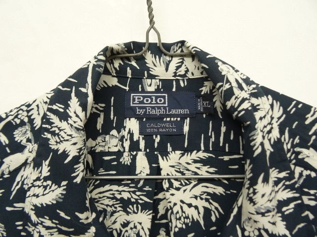 画像: 90'S RALPH LAUREN "CALDWELL" レーヨン 半袖 オープンカラーシャツ チャコールベース (VINTAGE)