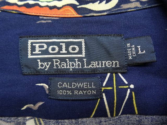 画像: 90'S RALPH LAUREN "CALDWELL" レーヨン 半袖 オープンカラーシャツ ネイビー (VINTAGE)