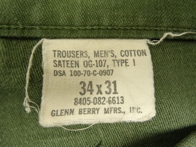 画像: 70'S アメリカ軍 US ARMY "OG107" コットンサテン ベイカーパンツ W34L31 (VINTAGE)