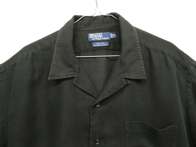 画像: 90'S RALPH LAUREN "CLAYTON" リネン/コットン 半袖 オープンカラーシャツ ブラック (VINTAGE)