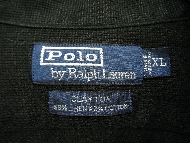 画像: 90'S RALPH LAUREN "CLAYTON" リネン/コットン 半袖 オープンカラーシャツ ブラック (VINTAGE)
