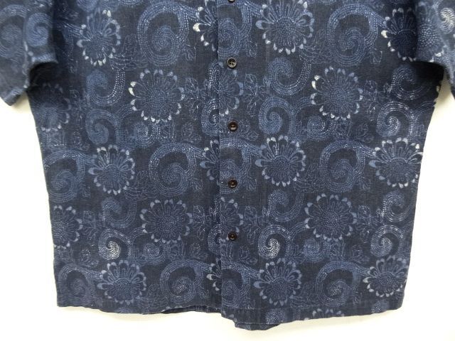 画像: 90'S RALPH LAUREN "CALDWELL" リネン/コットン 半袖 オープンカラーシャツ インディゴ (VINTAGE)