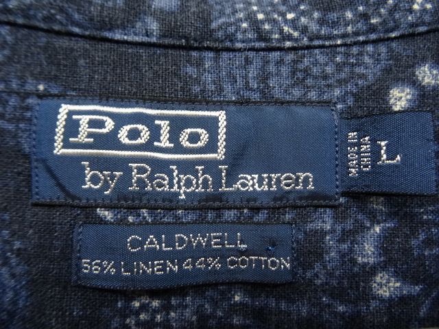 画像: 90'S RALPH LAUREN "CALDWELL" リネン/コットン 半袖 オープンカラーシャツ インディゴ (VINTAGE)