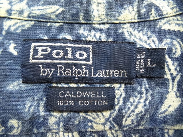 画像: 90'S RALPH LAUREN "CALDWELL" コットン 半袖 オープンカラーシャツ インディゴ (VINTAGE)