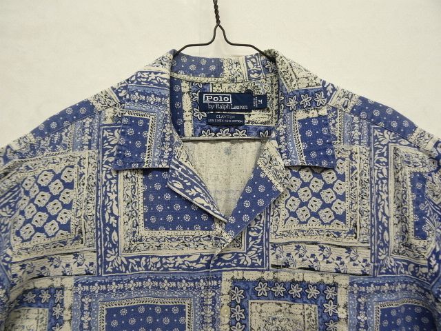 画像: 90'S RALPH LAUREN "CLAYTON" リネン/コットン 半袖 オープンカラーシャツ バンダナパッチワーク柄 (VINTAGE)