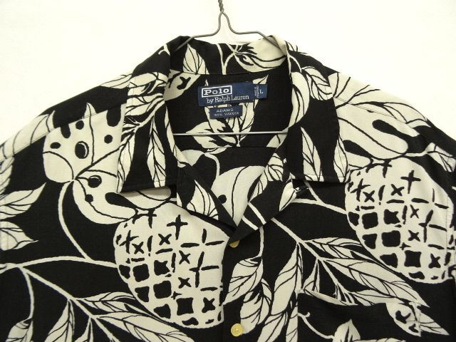 画像: 90'S RALPH LAUREN "ADAMS" レーヨン 半袖 オープンカラーシャツ ブラックベース (VINTAGE)