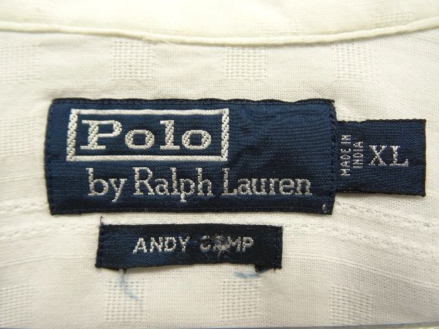 画像: 90'S RALPH LAUREN "ANDY CAMP" コットン 半袖 オープンカラーシャツ ホワイト/ジャガードストライプ (VINTAGE)