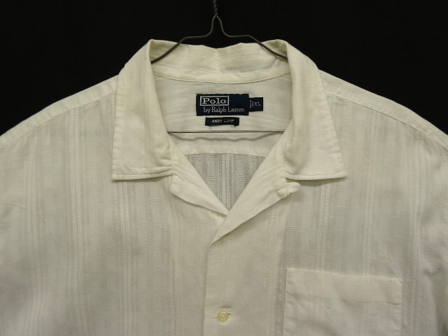 画像: 90'S RALPH LAUREN "ANDY CAMP" コットン 半袖 オープンカラーシャツ ホワイト/ジャガードストライプ (VINTAGE)