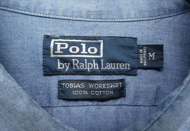 画像: 90'S RALPH LAUREN "TOBIAS WORKSHIRT" シャンブレー マチ付き 長袖 ワークシャツ ブルー (VINTAGE)