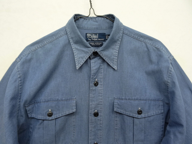 画像: 90'S RALPH LAUREN "TOBIAS WORKSHIRT" シャンブレー マチ付き 長袖 ワークシャツ ブルー (VINTAGE)